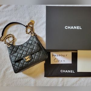 SOLD CHANEL Quilted Wavy CC Hobo Bag Caviar Black Medium